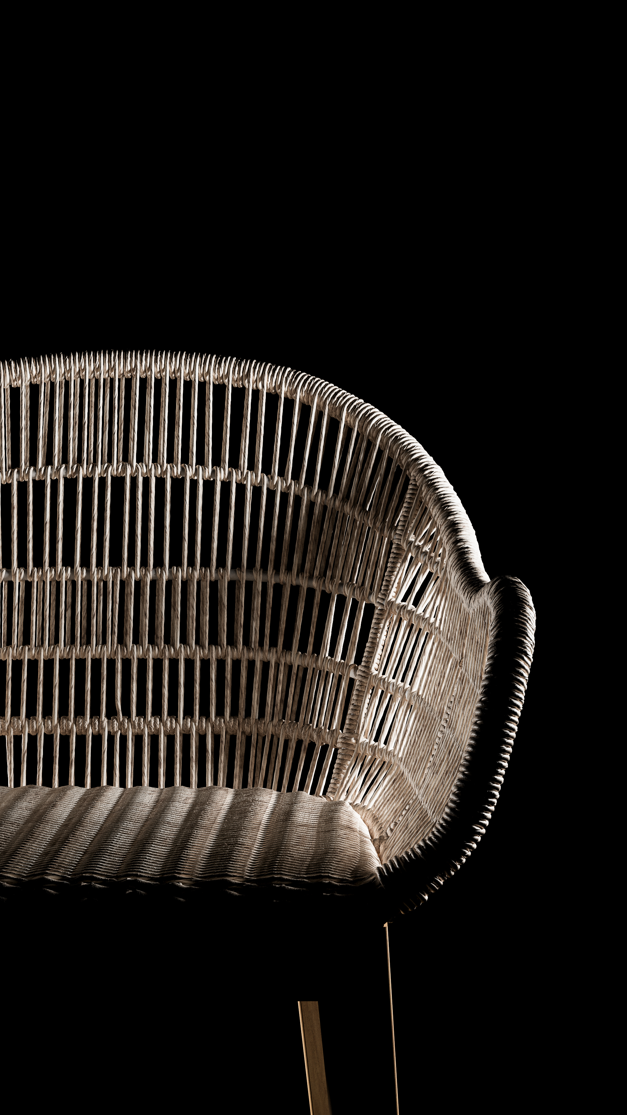 Realistic 3D model of a woven chair created in 3ds Max, unwrapped with RizomUV, and rendered using Corona Renderer. Detailed rope structure.